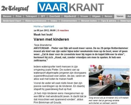 Kids Watersport in de Telegraaf Vaarkrant juni 2012